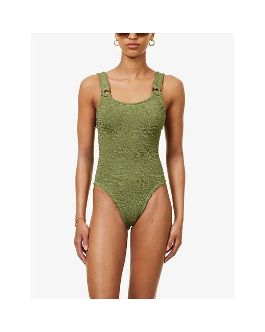 Hunza G Green Domino Square-neck Scoop-back Swimsuit