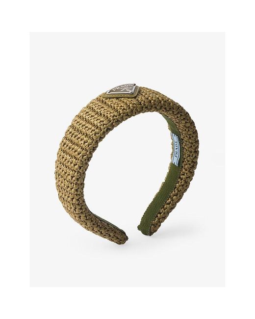 Prada Metallic Crochet Brand-plaque Woven Headband