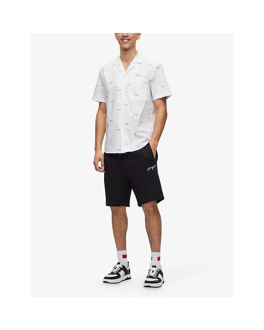 HUGO White Leisure Logo-Print Relaxed-Fit Cotton Poplin Shirt for men