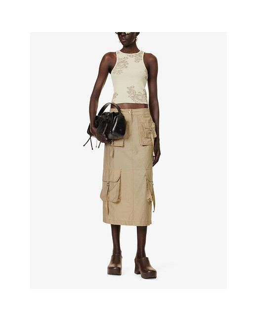 Acne Natural Ilanta Cargo-pocket Cotton-blend Midi Skirt