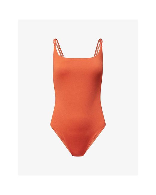 Max Mara Red Open-Back Double-Strap Swimsuit