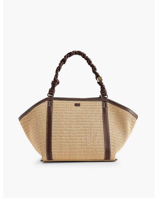 Ganni Multicolor Bou Medium Raffia Top-handle Bag