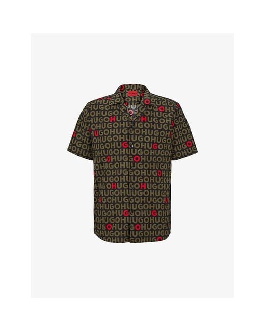 HUGO Logo-print Relaxed-fit Cotton Shirt X in Green for Men | Lyst