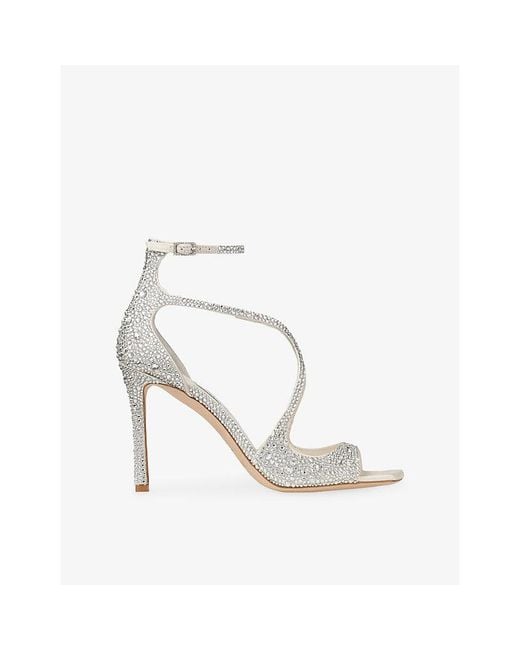 Jimmy Choo White Aziz 95 Crystal-Embellished Satin Heeled Sandals