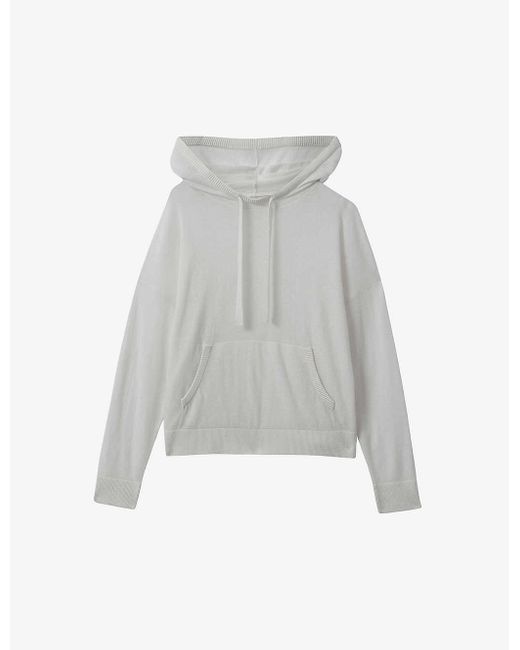 Reiss White Candy Relaxed-fit Cotton And Linen-blend Hoody