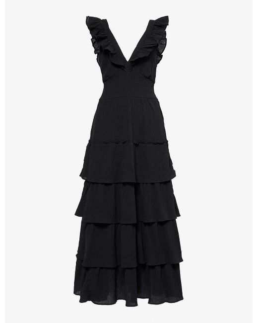 Pretty Lavish Black Opal Ruffled Cheesecloth Midi Dress