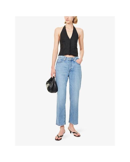 GOOD AMERICAN Blue Weightless Boyfriend Straight-Leg Denim Jeans