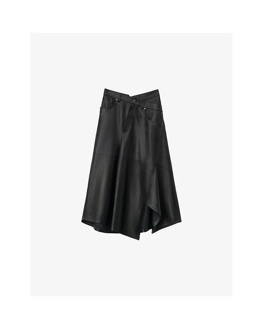 Loewe Black Mid-Rise Asymmetric Leather Midi Skirt