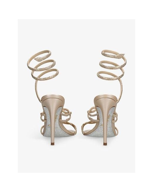 Rene Caovilla Metallic Cleo Twist 105 Crystal-Embellished Leather Heeled Sandals
