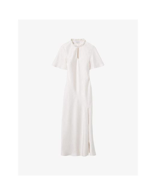 Claudie Pierlot White Short-Sleeved Keyhole Satin Midi Dress