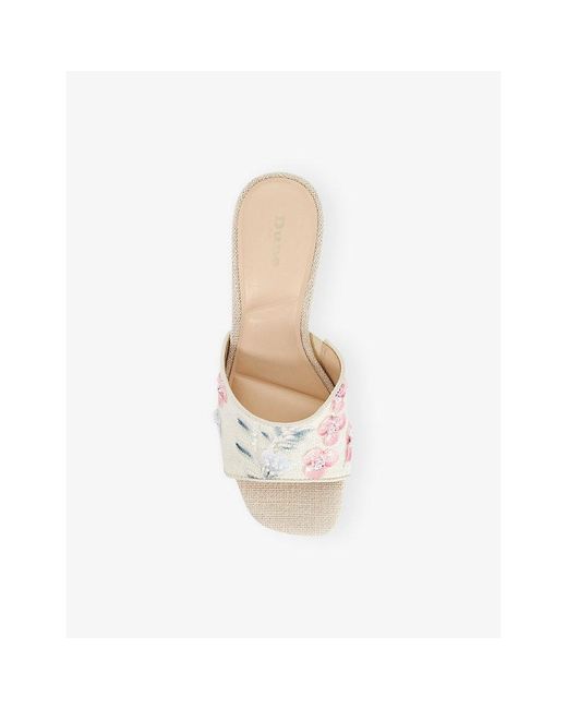 Dune White Madira Floral Woven Heeled Mules