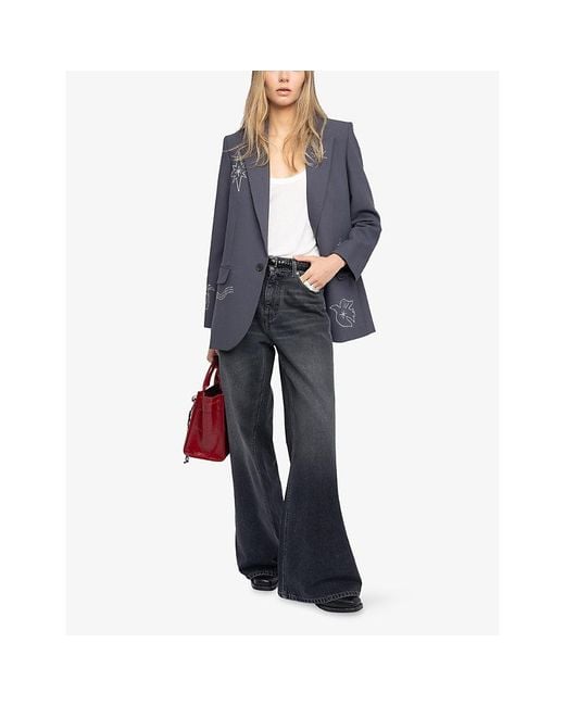 Zadig & Voltaire Blue Vival Rhinestone-Embellished Stretch-Woven Blazer