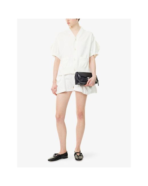 Sacai White Contrast-Panel Short-Sleeves Cotton-Blend Cardigan