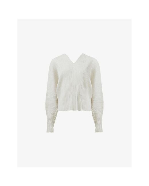 eem White Long-Sleeve Plissé Top