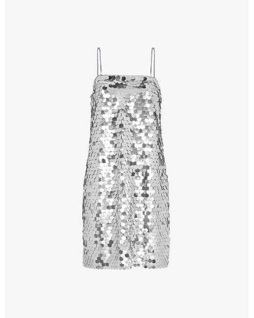 Whistles White Sequin Disc-embellished Relaxed-fit Recycled-polyester Mini Dress