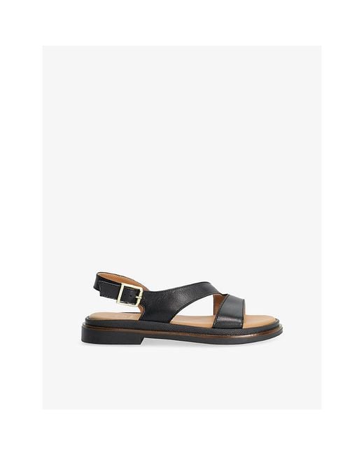 Dune Black Larko Asymmetric Chunky Leather Flat Sandals
