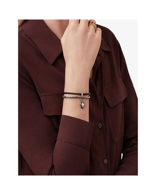 BVLGARI White Serpenti Forever Leather And-Plated Brass Bracelet