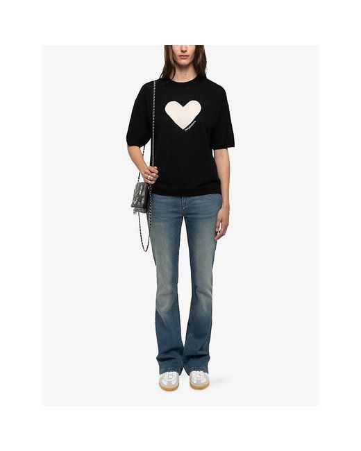Zadig & Voltaire Black Idaz Heart-Motif Short-Sleeve Cashmere Jumper