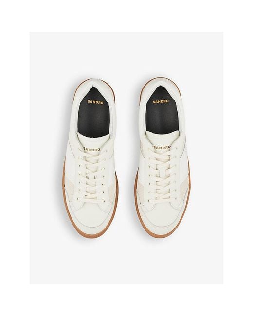 Sandro White Logo-print Leather And Mesh Low-top Trainers for men