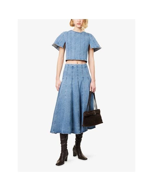 Jonathan Simkhai Blue Kolby Cropped Stretch-Denim Top
