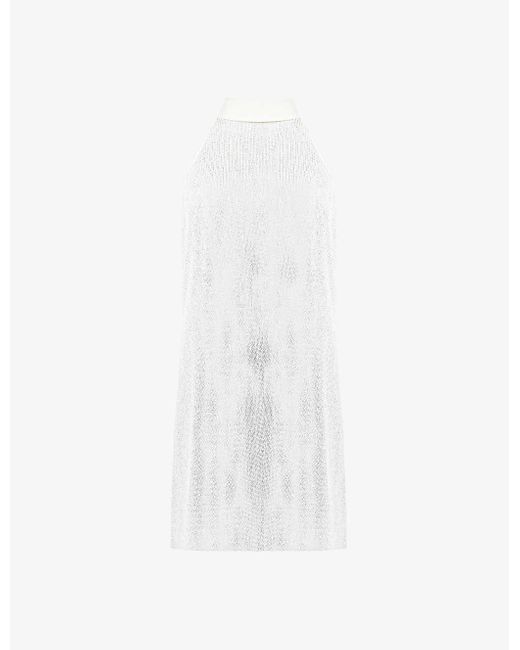 Ro&zo White Sequin-embellished A-line Stretch-woven Mini Dress