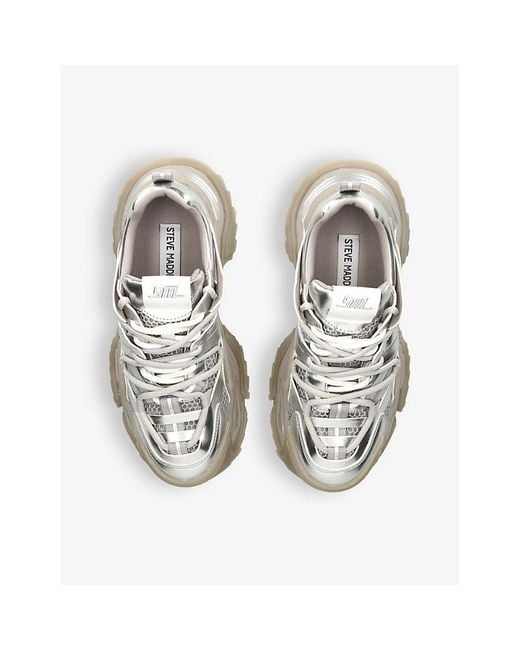 Steve Madden White Kingdom-e Chunky Faux-leather And Mesh Trainers