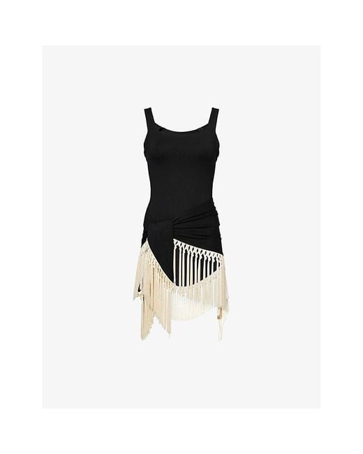 ‎Taller Marmo Black Lido Fringed Swimsuit And Cover-Up Set