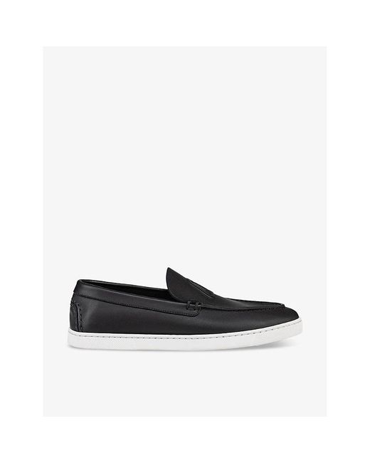 Christian Louboutin Varsiboat Logoembossed Leather Boat Shoes in Black