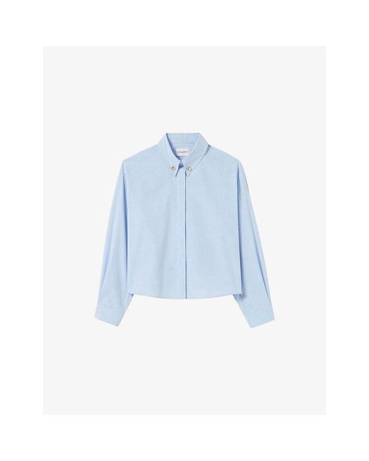 Claudie Pierlot Blue Long-Sleeved Button-Detail Cotton Shirt