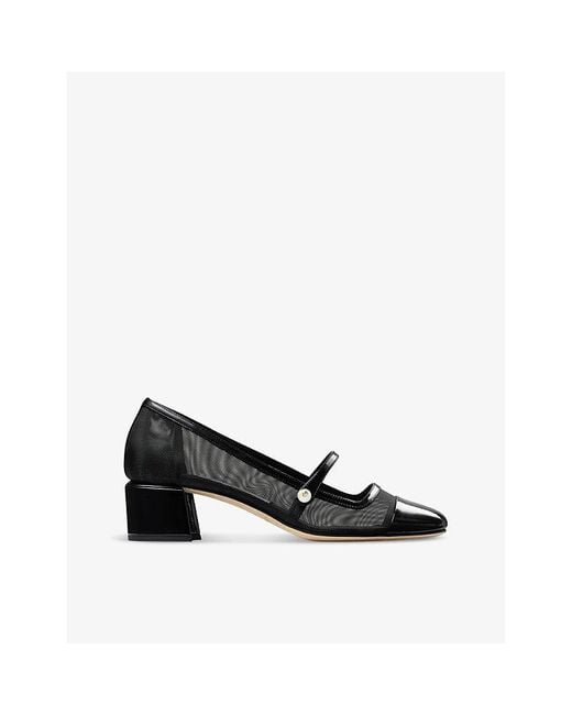 Jimmy Choo Black Elisa 45 Mesh And Patent-leather Heeled Courts