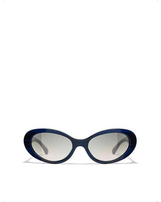 Chanel Black Ch5515 Oval-frame Acetate Sunglasses