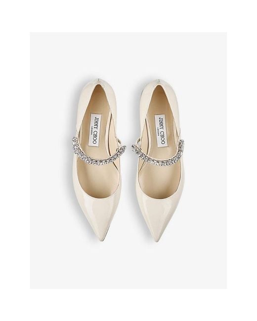 Jimmy Choo White Bing 25 Crystal-embellished Patent-leather Flats
