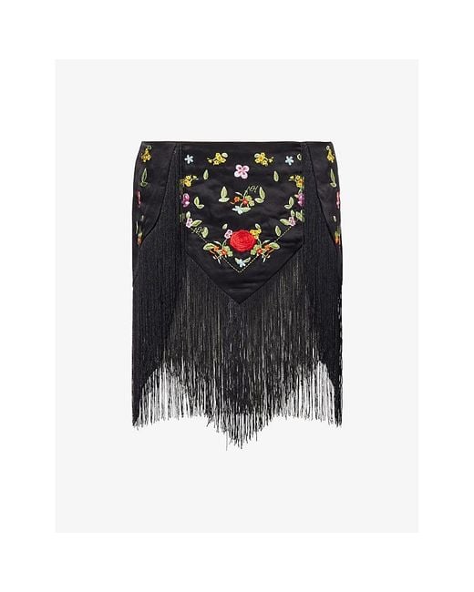 Nii HAI Black Lara Floral Woven Mini Skirt