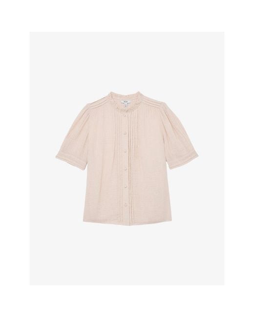 Reiss Natural Aurelia Frill-Neck Cotton-Muslin Top