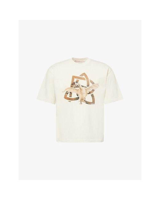 Pellador White Swan Graphic-Print Cotton T-Shirt for men