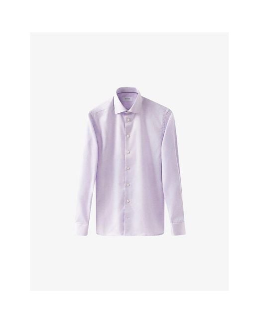 Eton of Sweden Purple Cutaway-Collar Single-Cuff Slim-Fit Cotton-Twill Shirt for men