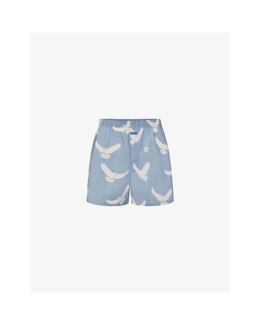 Skims Blue Dove-Print Cotton-Poplin Boxers for men