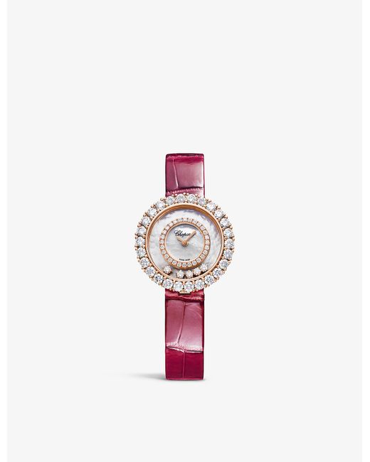 Chopard Leather 205369-5001 Happy Diamonds Icons 18ct Rose-gold in Pink ...