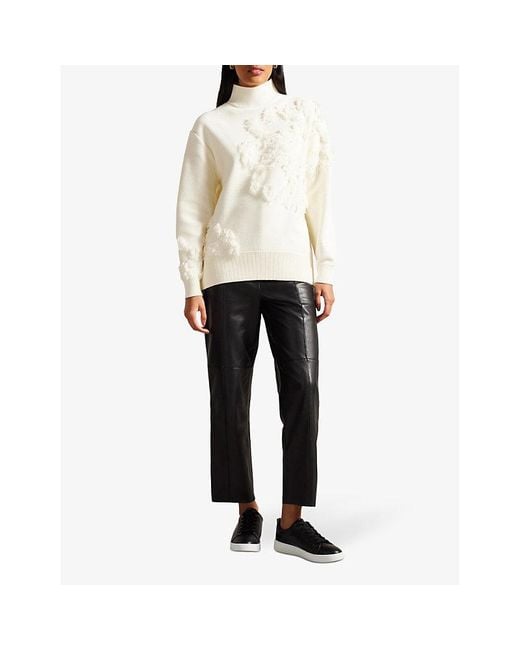 Ted Baker White Chalayy Fringed-jacquard High-neck Knitted Jumper X