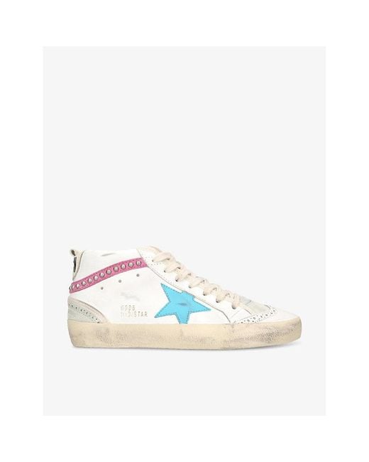 Golden Goose Deluxe Brand Blue Mid Star 82494 Logo-print Leather Mid-top Trainers