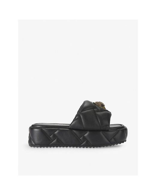 Kurt Geiger Black Kensington Eagle-Embellished Leather Flatform Sandals