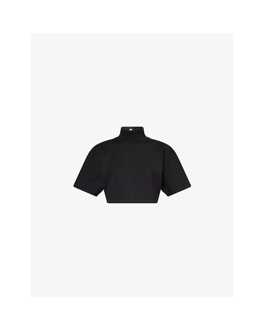 Alaïa Black Funnel-Neck Cropped Cotton T-Shirt