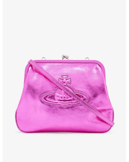 Vivienne Westwood Logoembossed Metallicleather Crossbody Bag in Pink