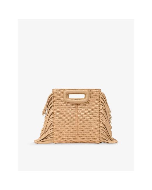 Maje Natural Mini M Raffia Shoulder Bag
