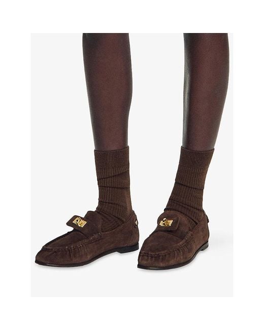 Sandro Brown Clasp Suede Loafers