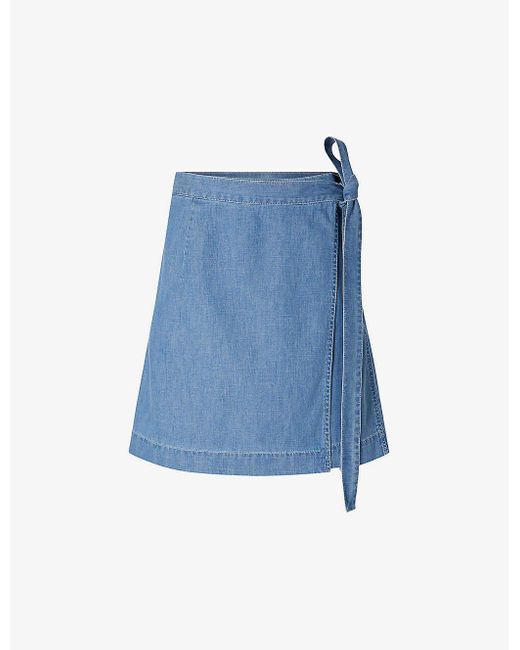 Soeur Blue Aime High-rise Self-tie Denim Mini Skirt