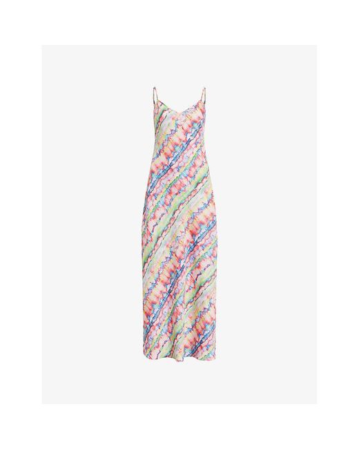 AllSaints Pink Bryony Melissa Graphic-print V-neck Recycled-polyester Maxi Dress