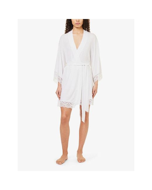 Eberjey White Mariana Tie-Waist Stretch-Jersey Robe