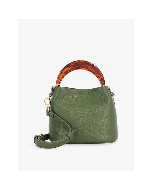Dune Green Dharla Moulded-Handle Leather Handbag