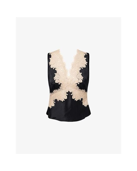 Rixo Black Emmie Lace Satin Top
